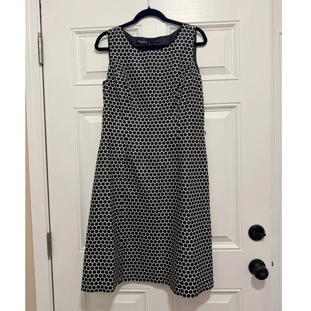 Vintage DUE per DUE Veste 100% Silk Sleeveless Dress Size 12 Black and White Dot